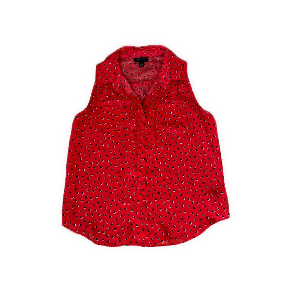 AB Studio Red Abstract Dot Print Sleeveless Button Down Blouse Size Medium